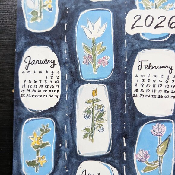 Botanical Indigo Watercolor Calendar 2026: Blue Floral Art Print - Picture 3 of 7